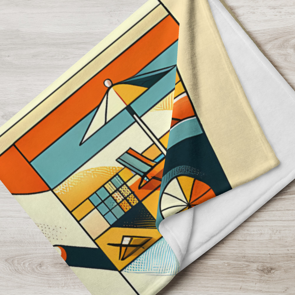 Retro Geometric Beach Sunset Sailboats Illustration