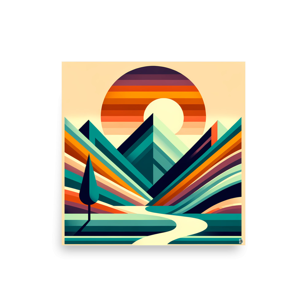 Geometric Mountain Sunset Landscape — Art Print