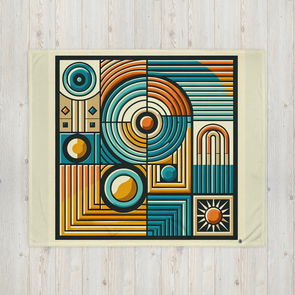 Retro Geometric Circles and Stripes Abstract Grid
