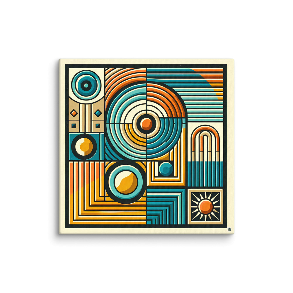 Retro Geometric Circles and Stripes Abstract Grid — Canvas Print