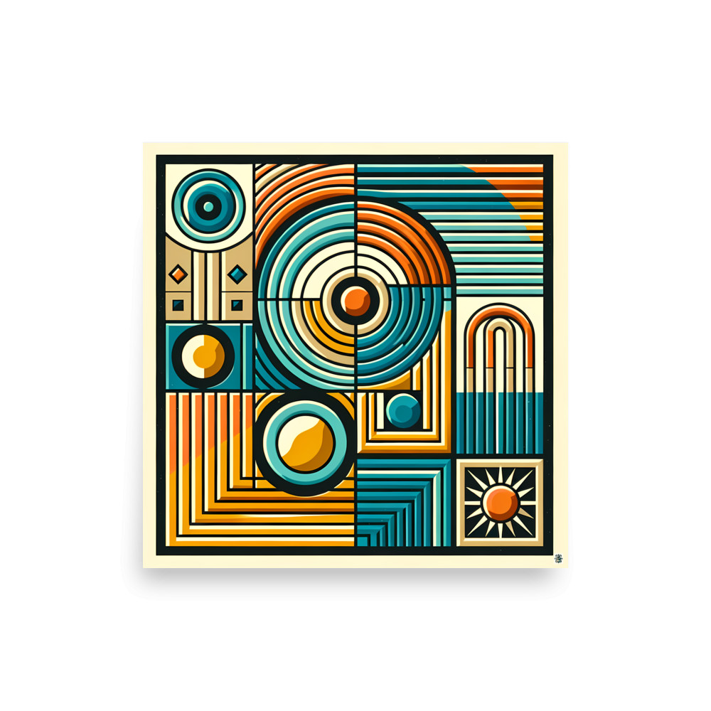 Retro Geometric Circles and Stripes Abstract Grid — Art Print