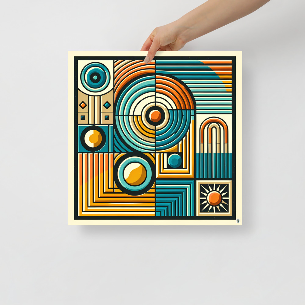 Retro Geometric Circles and Stripes Abstract Grid