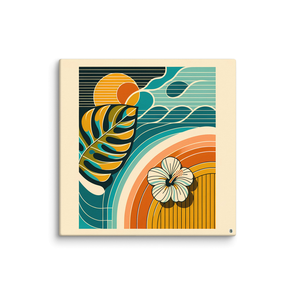 Abstract Botanical Leaf and Hibiscus Sunset — Canvas Print