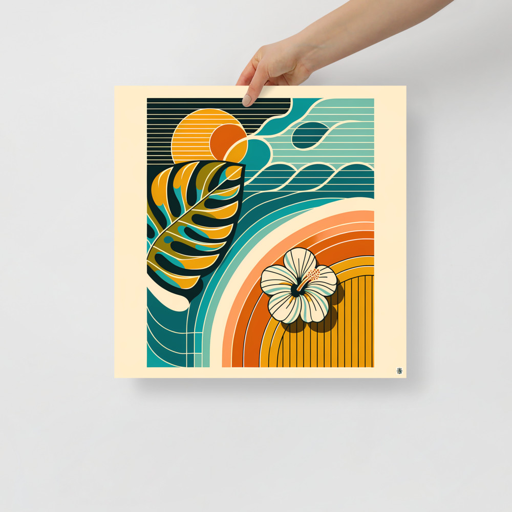 Abstract Botanical Leaf and Hibiscus Sunset