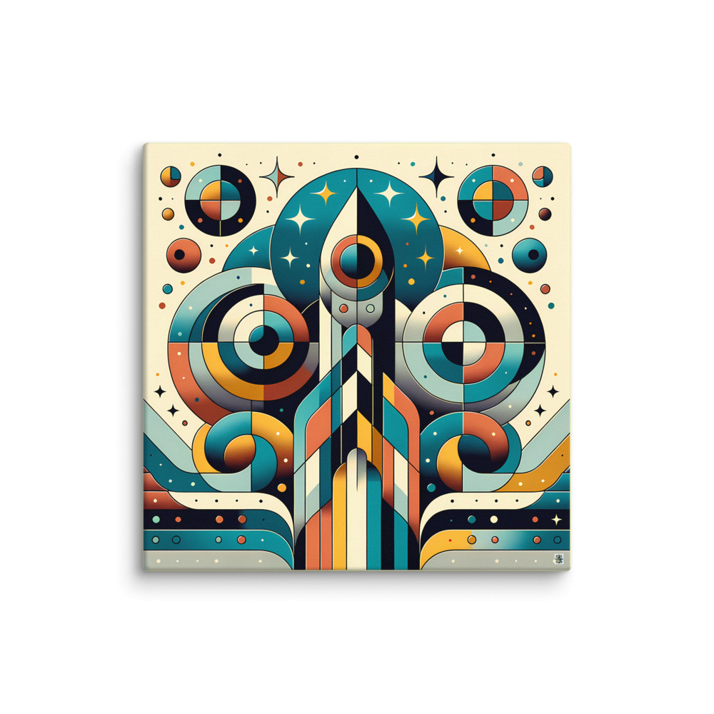 Geometric Rocket Launch in Retro Space Circles — Canvas Print