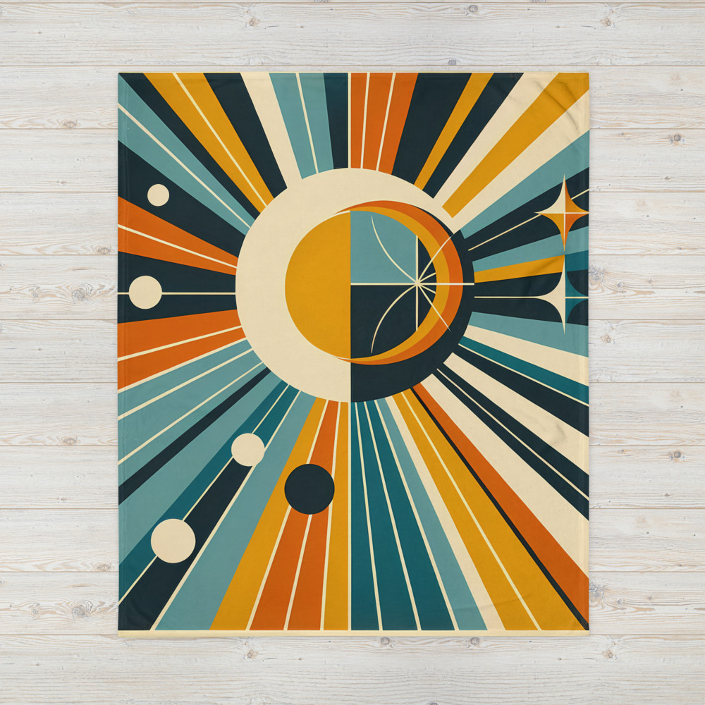 Geometric Sun and Moon Rays Retro Space Design