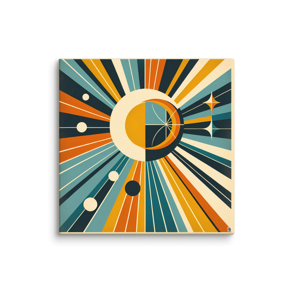 Geometric Sun and Moon Rays Retro Space Design — Canvas Print