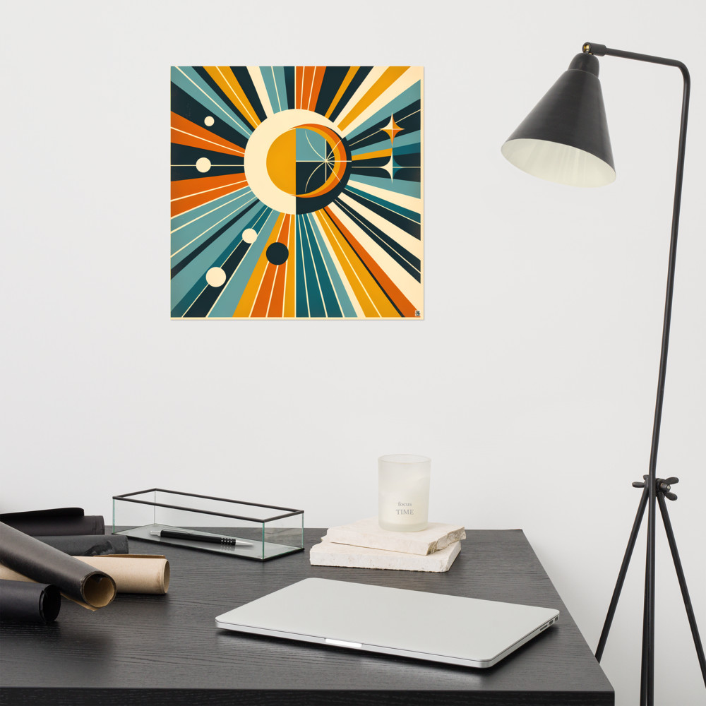 Geometric Sun and Moon Rays Retro Space Design
