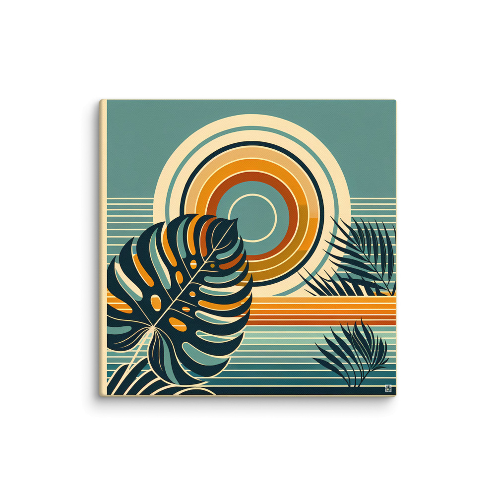 Geometric Monstera Sunset in Teal and Orange — Canvas Print