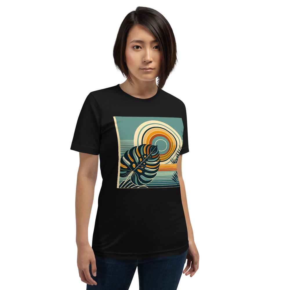 Geometric Monstera Sunset in Teal and Orange