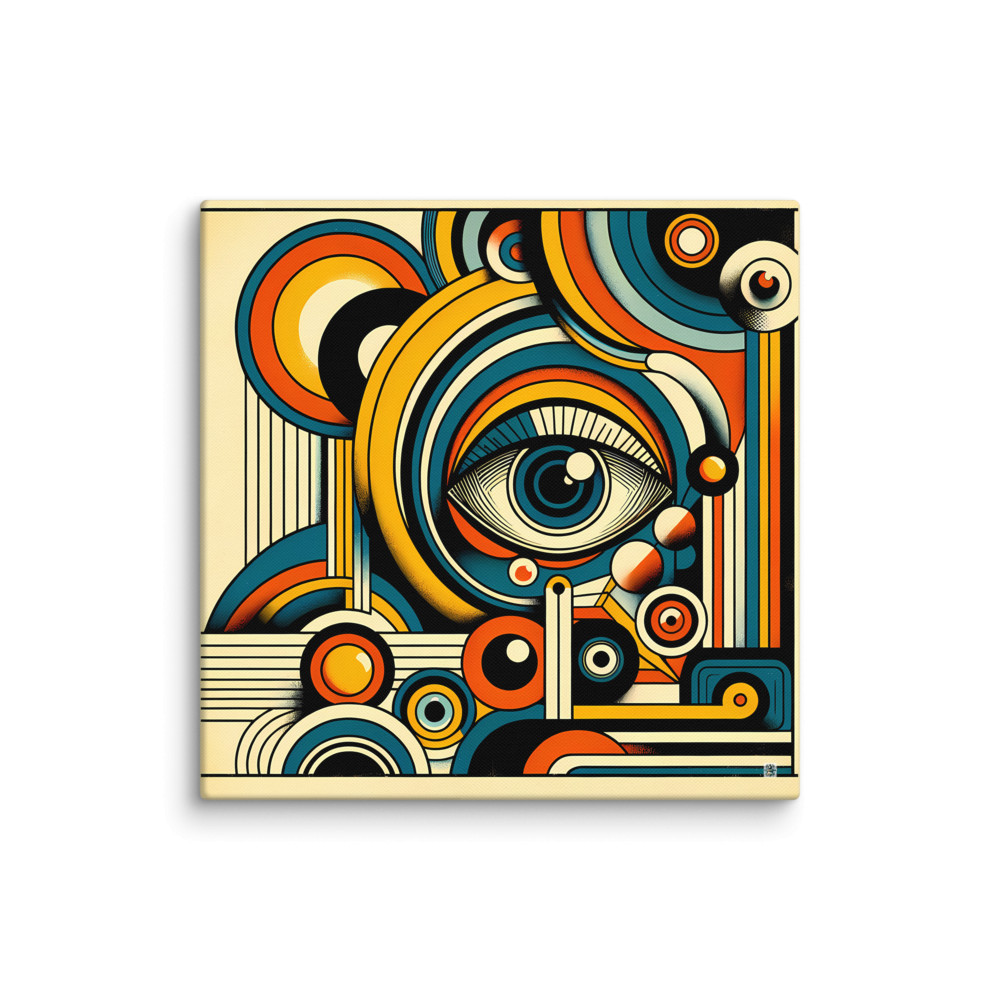 Retro Geometric Eye Abstract in Teal Orange and Gold — Canvas Print
