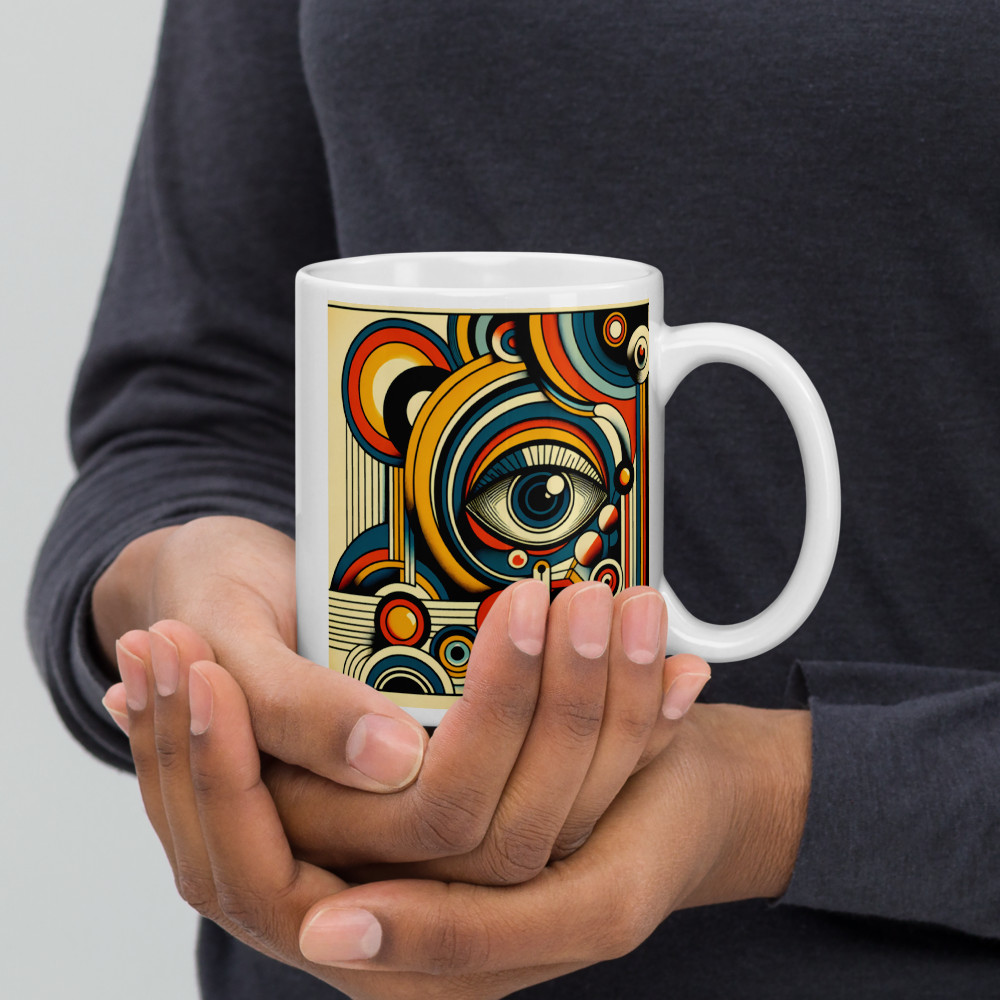 Retro Geometric Eye Abstract in Teal Orange and Gold