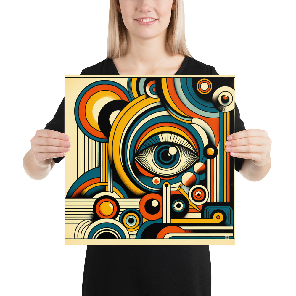 Retro Geometric Eye Abstract in Teal Orange and Gold