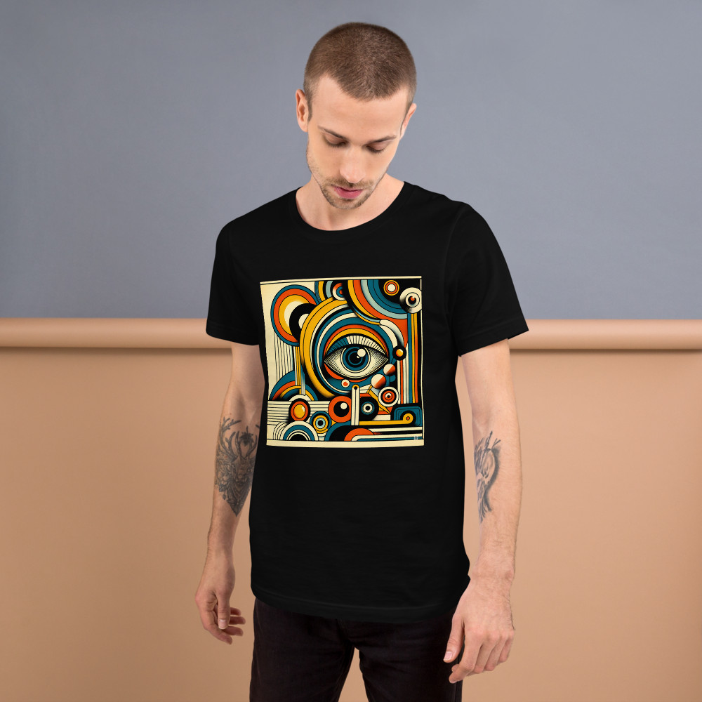 Retro Geometric Eye Abstract in Teal Orange and Gold