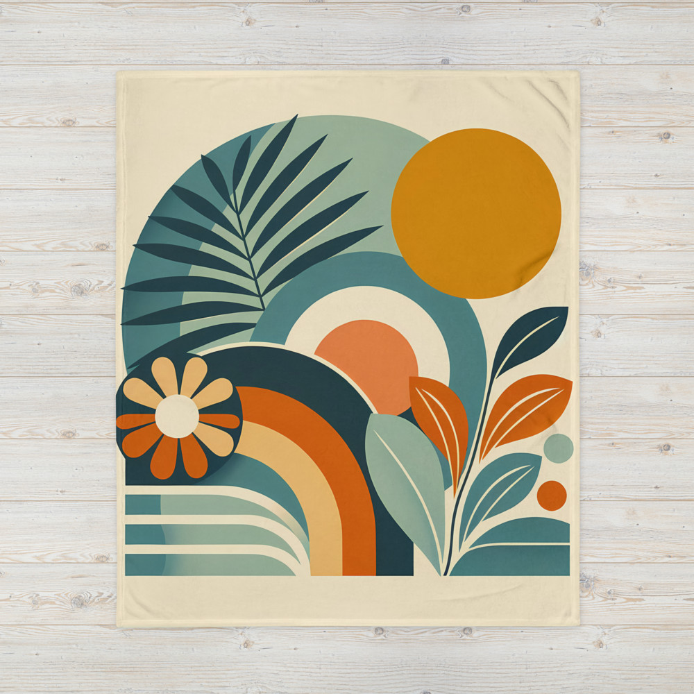 Abstract Botanical Shapes with Sun and Leaves