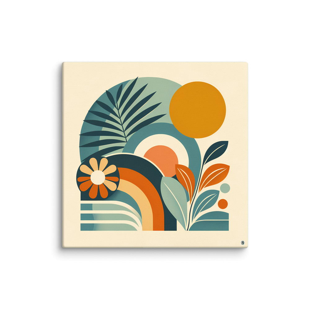 Abstract Botanical Shapes with Sun and Leaves
