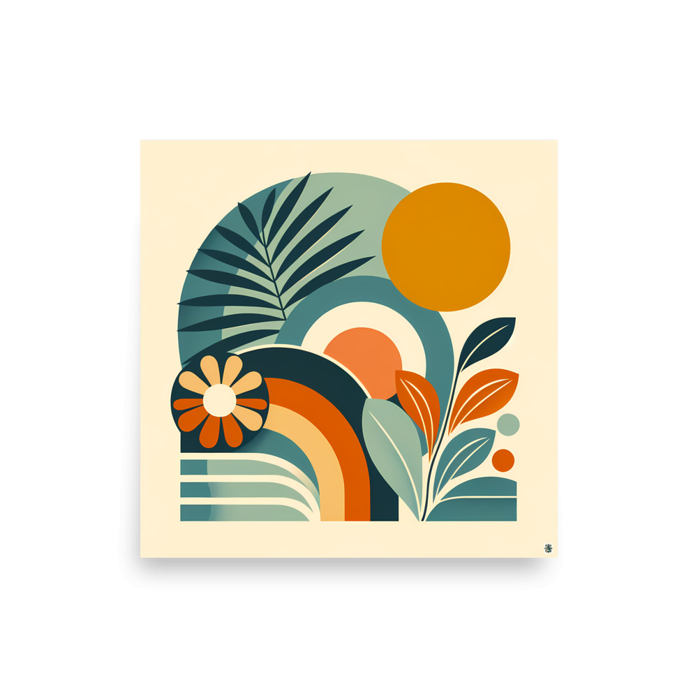 Abstract Botanical Shapes with Sun and Leaves — Art Print