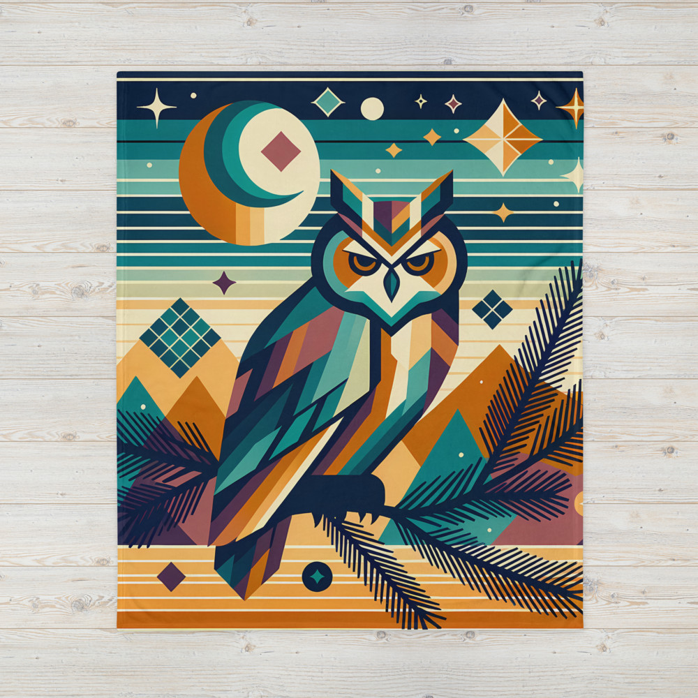 Geometric Owl Under Moon and Stars
