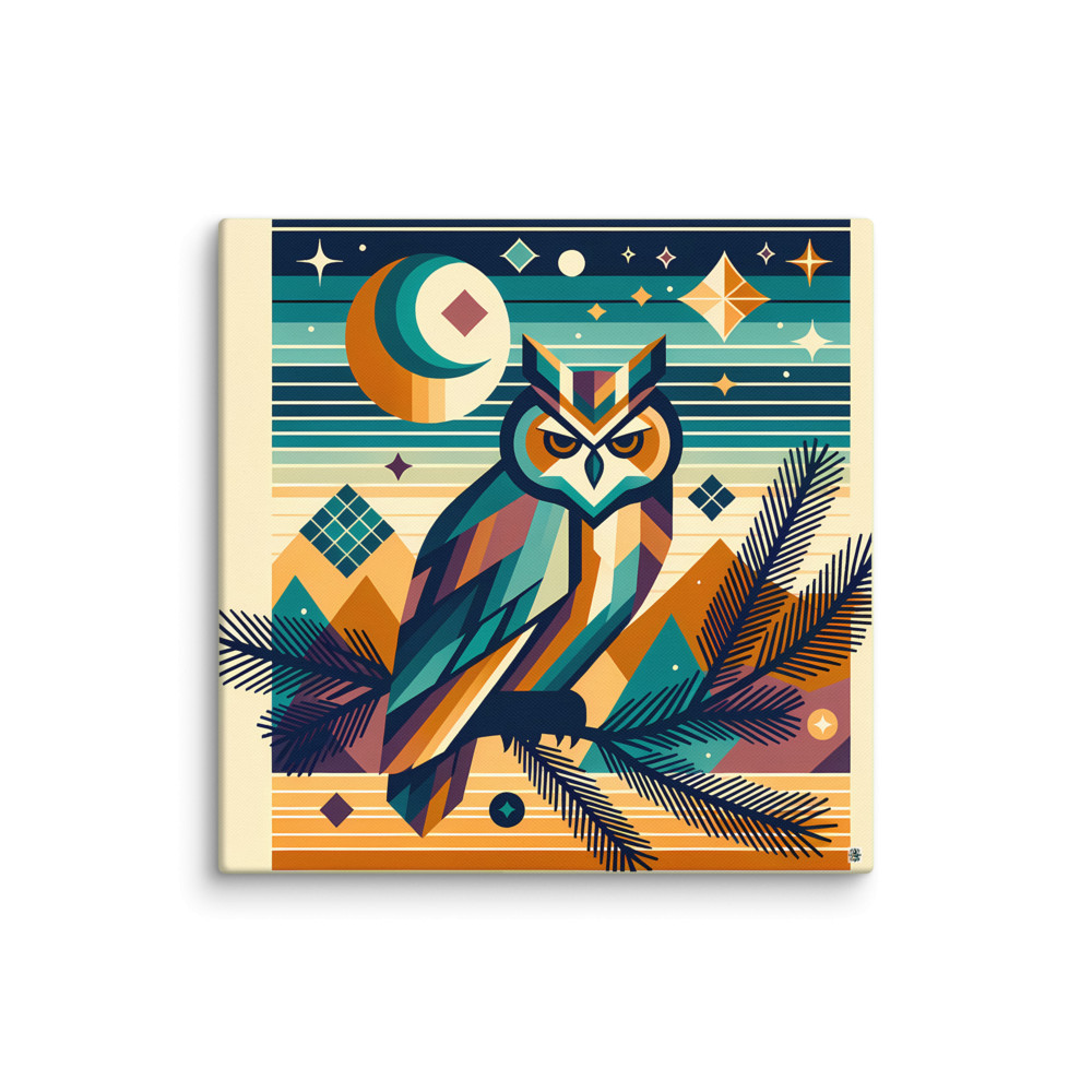 Geometric Owl Under Moon and Stars