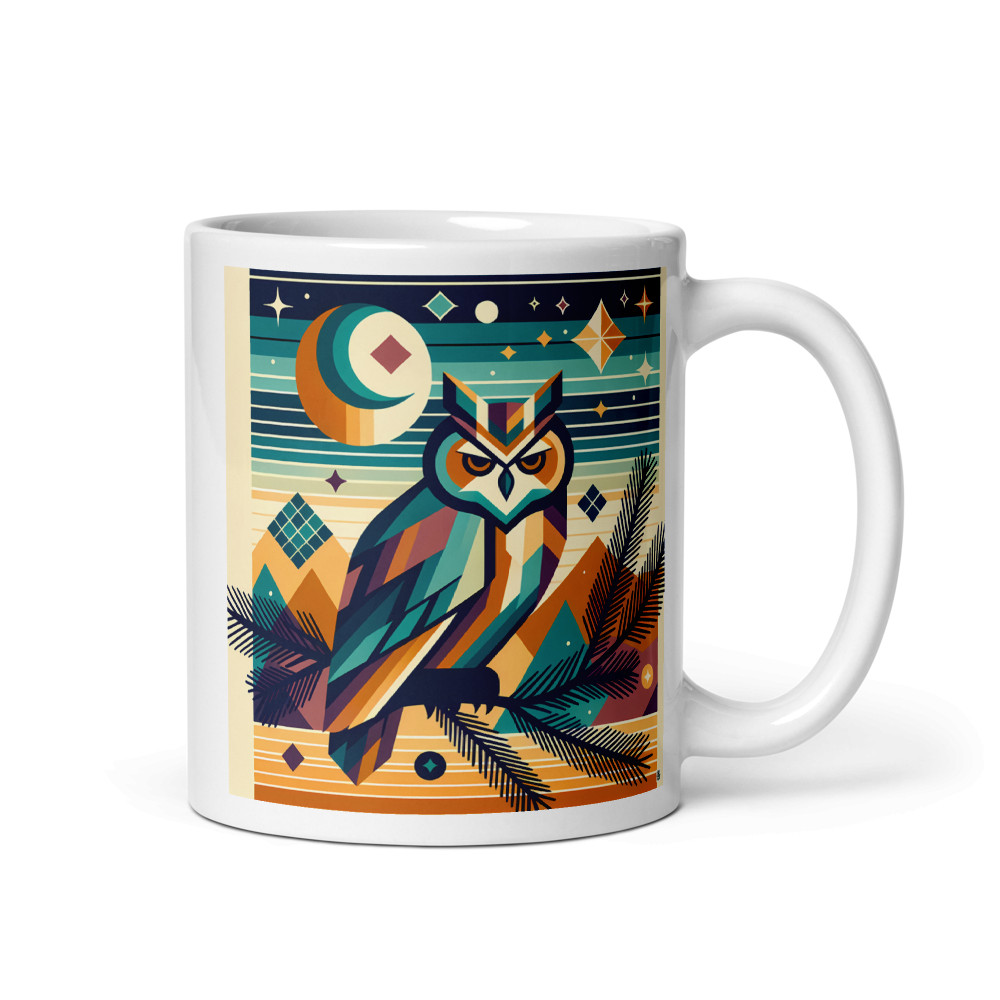 Geometric Owl Under Moon and Stars