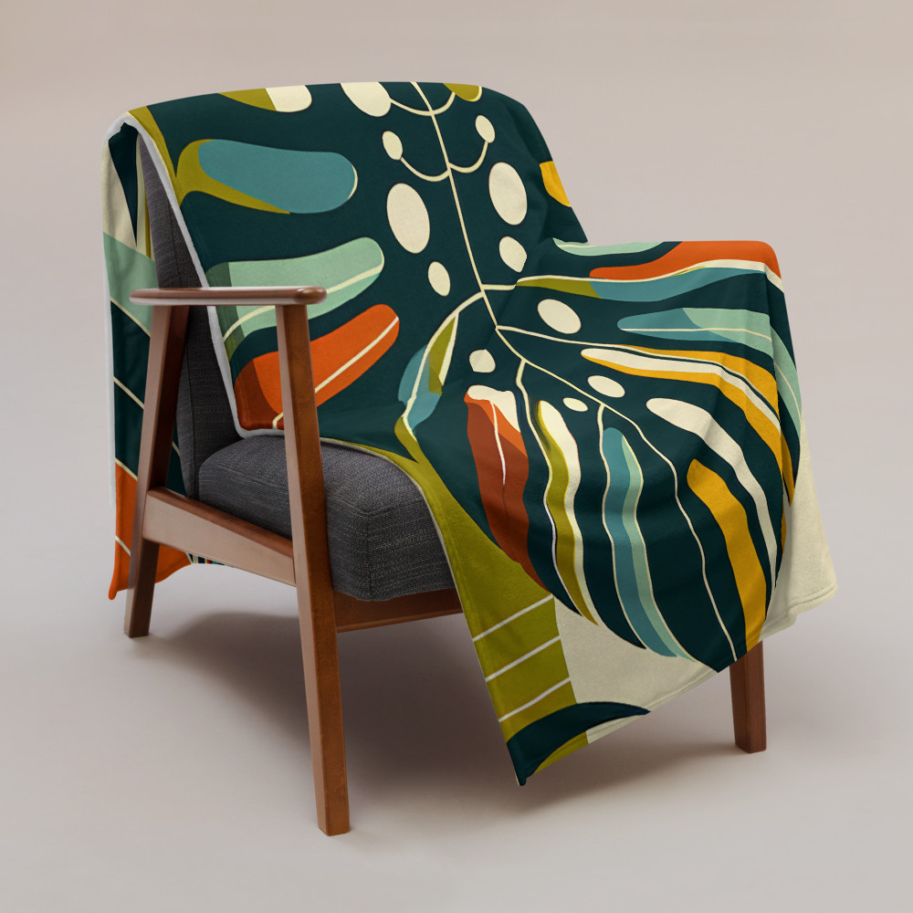Abstract Monstera Leaf with Geometric Sun Shapes