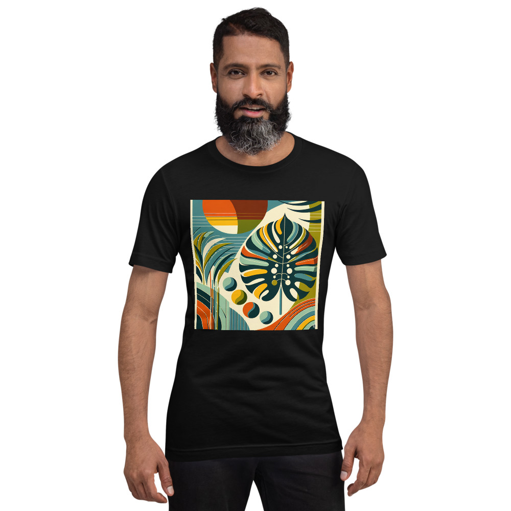 Abstract Monstera Leaf with Geometric Sun Shapes