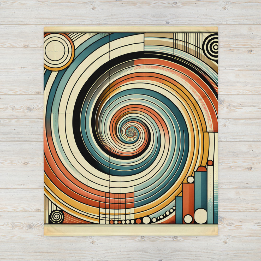 Retro Geometric Spiral Abstract in Teal and Orange