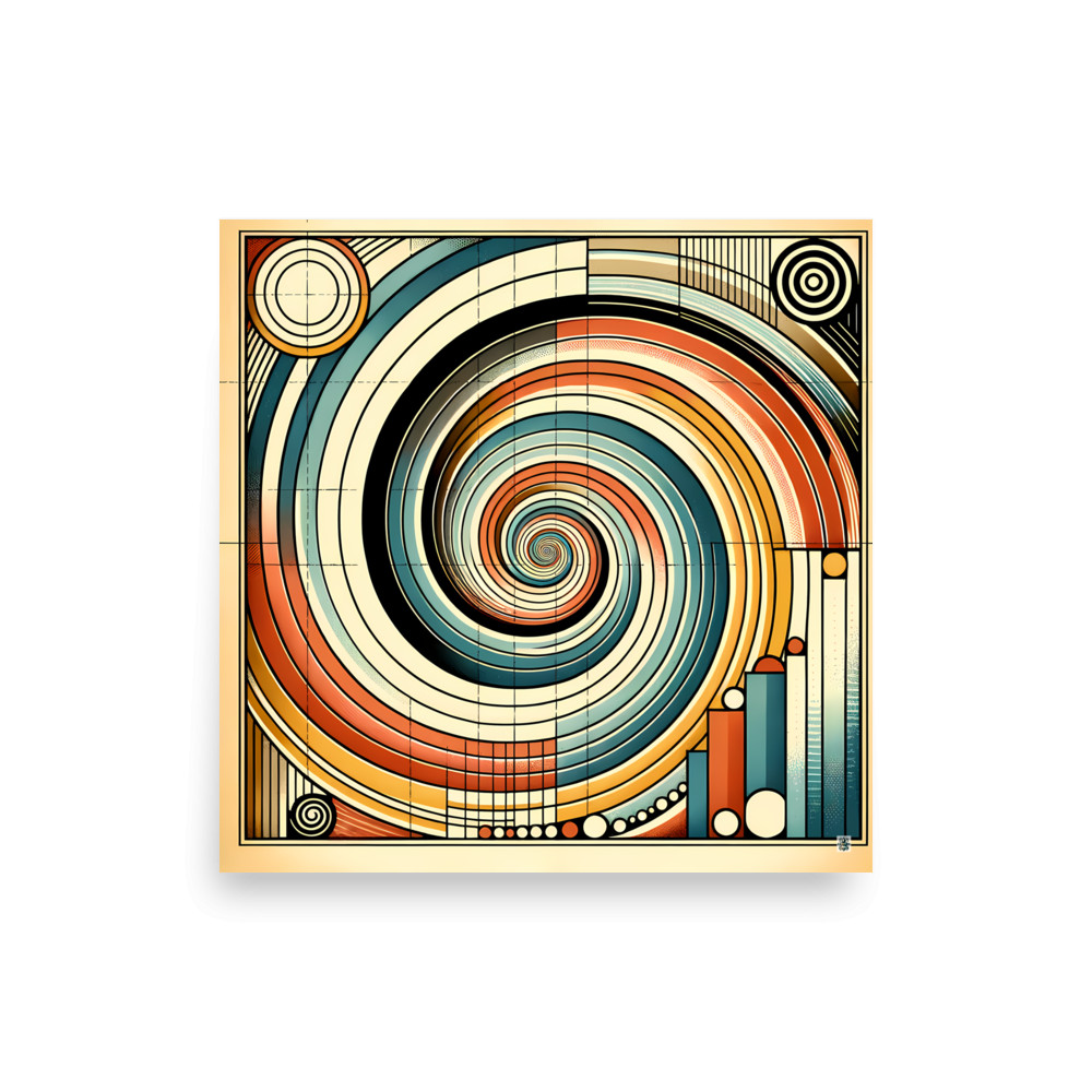 Retro Geometric Spiral Abstract in Teal and Orange — Art Print