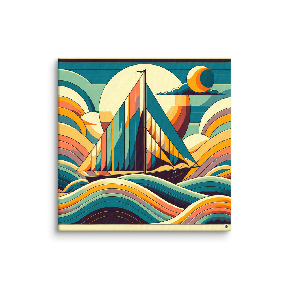 Geometric Sailboat in Retro Waves — Canvas Print