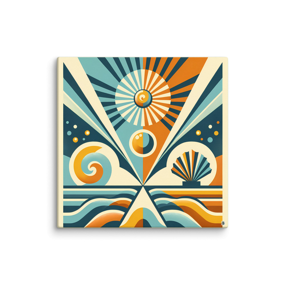 Geometric Sunburst and Waves Abstract — Canvas Print