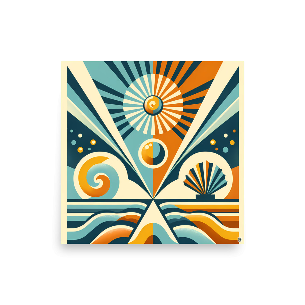 Geometric Sunburst and Waves Abstract — Art Print