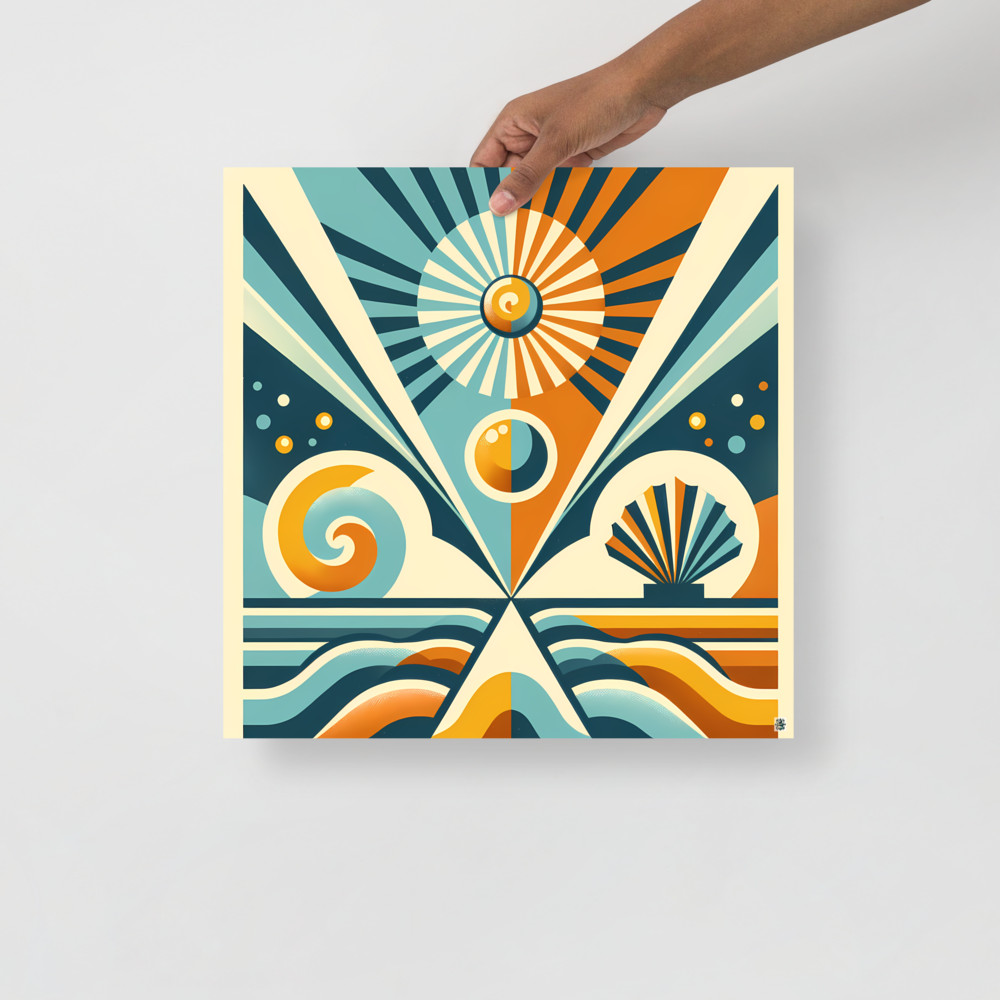 Geometric Sunburst and Waves Abstract
