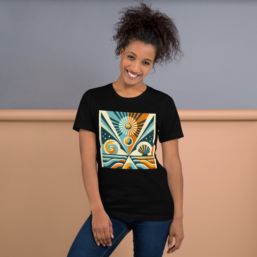 Geometric Sunburst and Waves Abstract