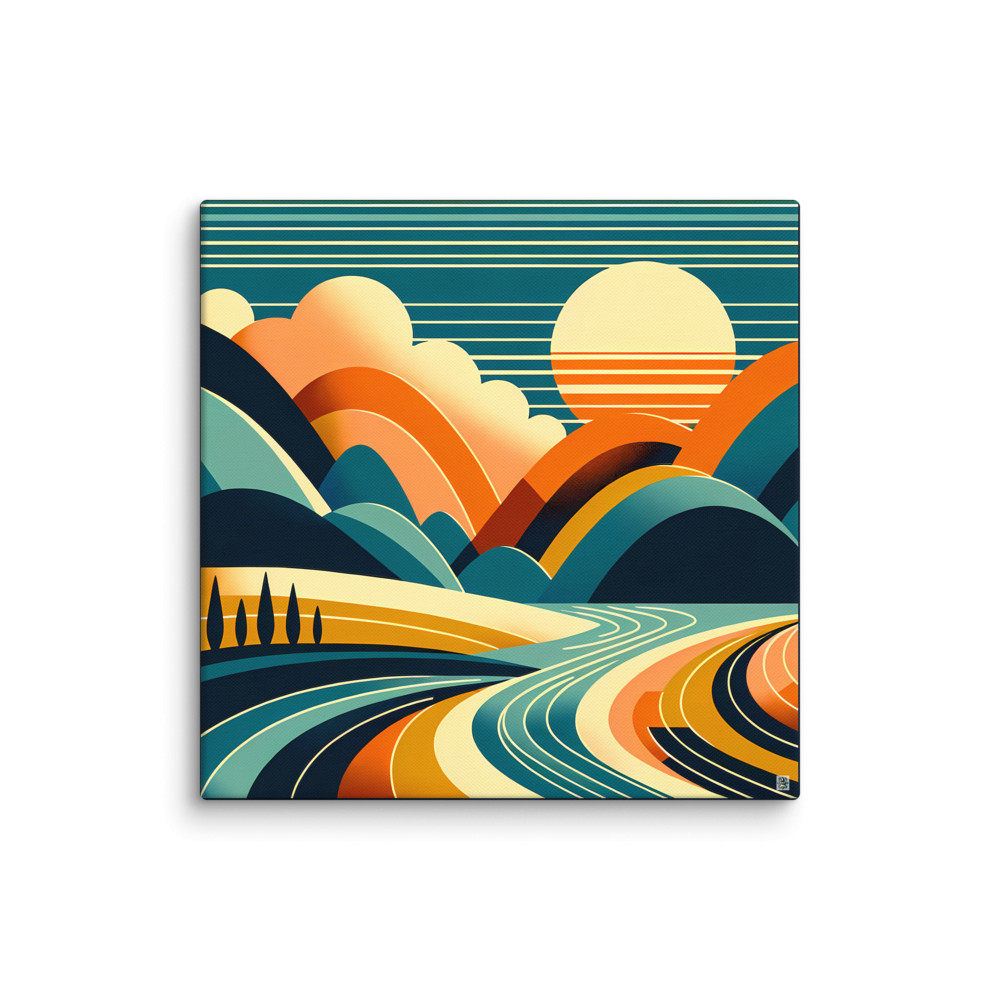 Geometric Sun Over Layered Mountains — Canvas Print