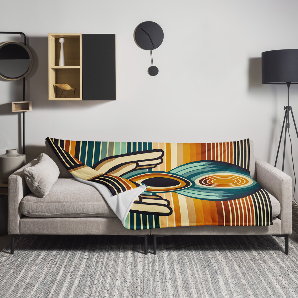 Retro Geometric Hands Holding Sun and Moon