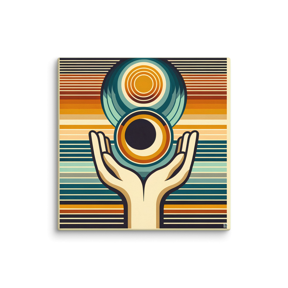 Retro Geometric Hands Holding Sun and Moon
