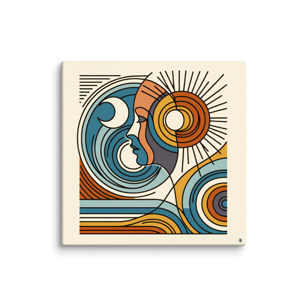 Abstract Line Face with Sun and Moon Waves
