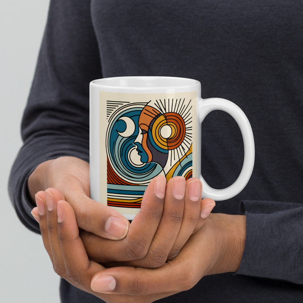 Abstract Line Face with Sun and Moon Waves