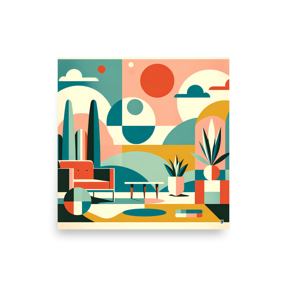 Mid Century Modern Geometric Living Room Abstract — Art Print