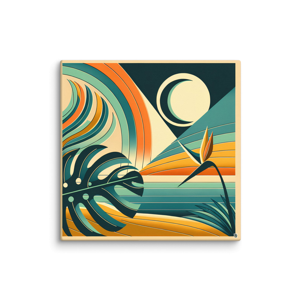 Abstract Tropical Leaves and Sun Geometric Landscape — Canvas Print