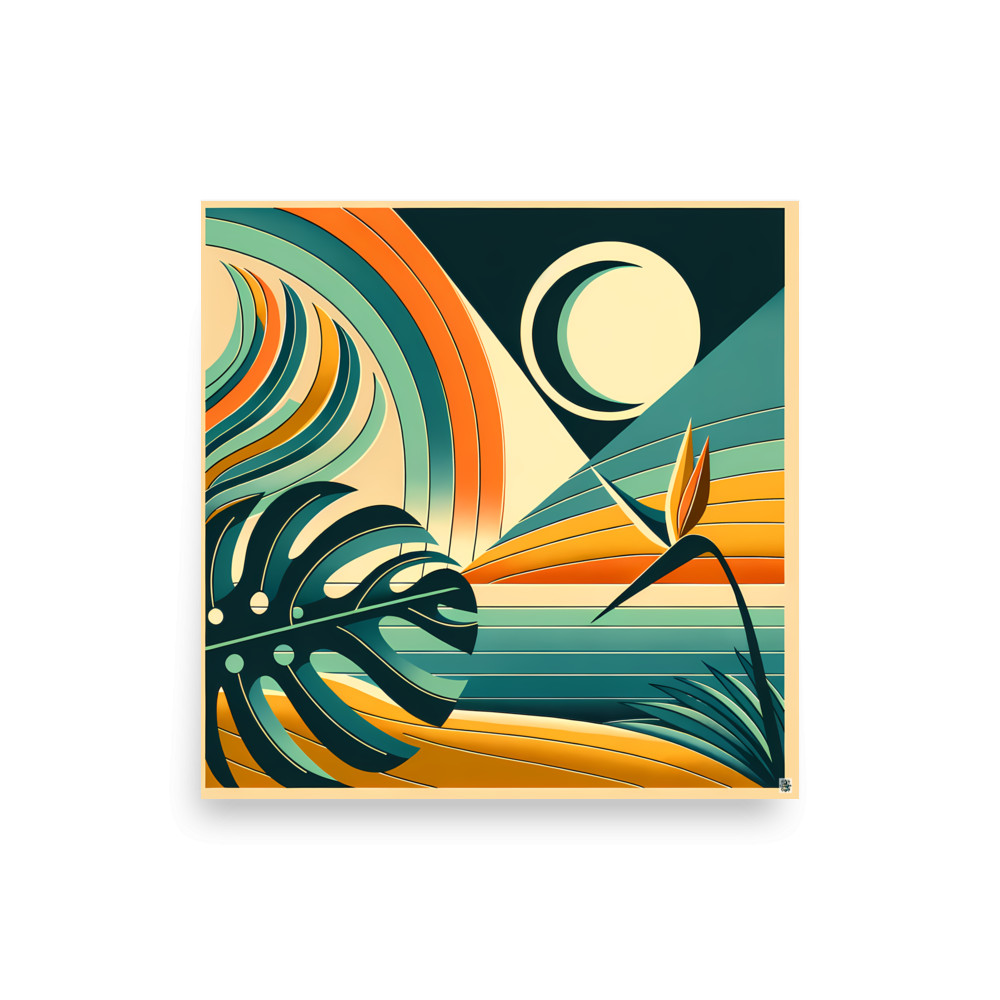 Abstract Tropical Leaves and Sun Geometric Landscape — Art Print