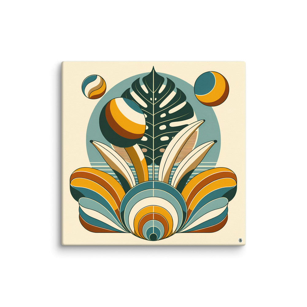 Geometric Monstera Leaf in Retro Botanical Shapes — Canvas Print