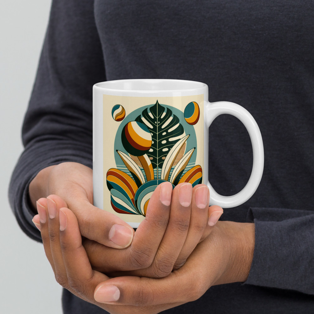 Geometric Monstera Leaf in Retro Botanical Shapes