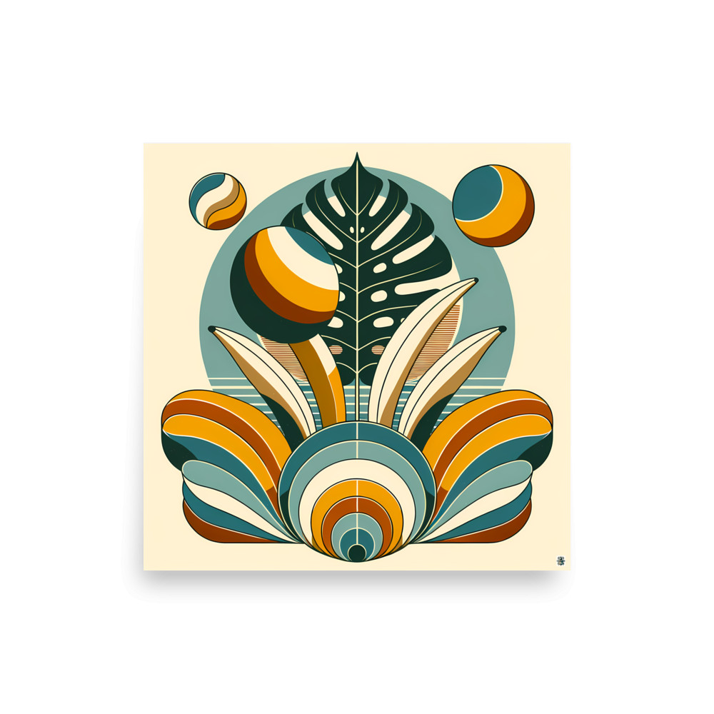 Geometric Monstera Leaf in Retro Botanical Shapes — Art Print
