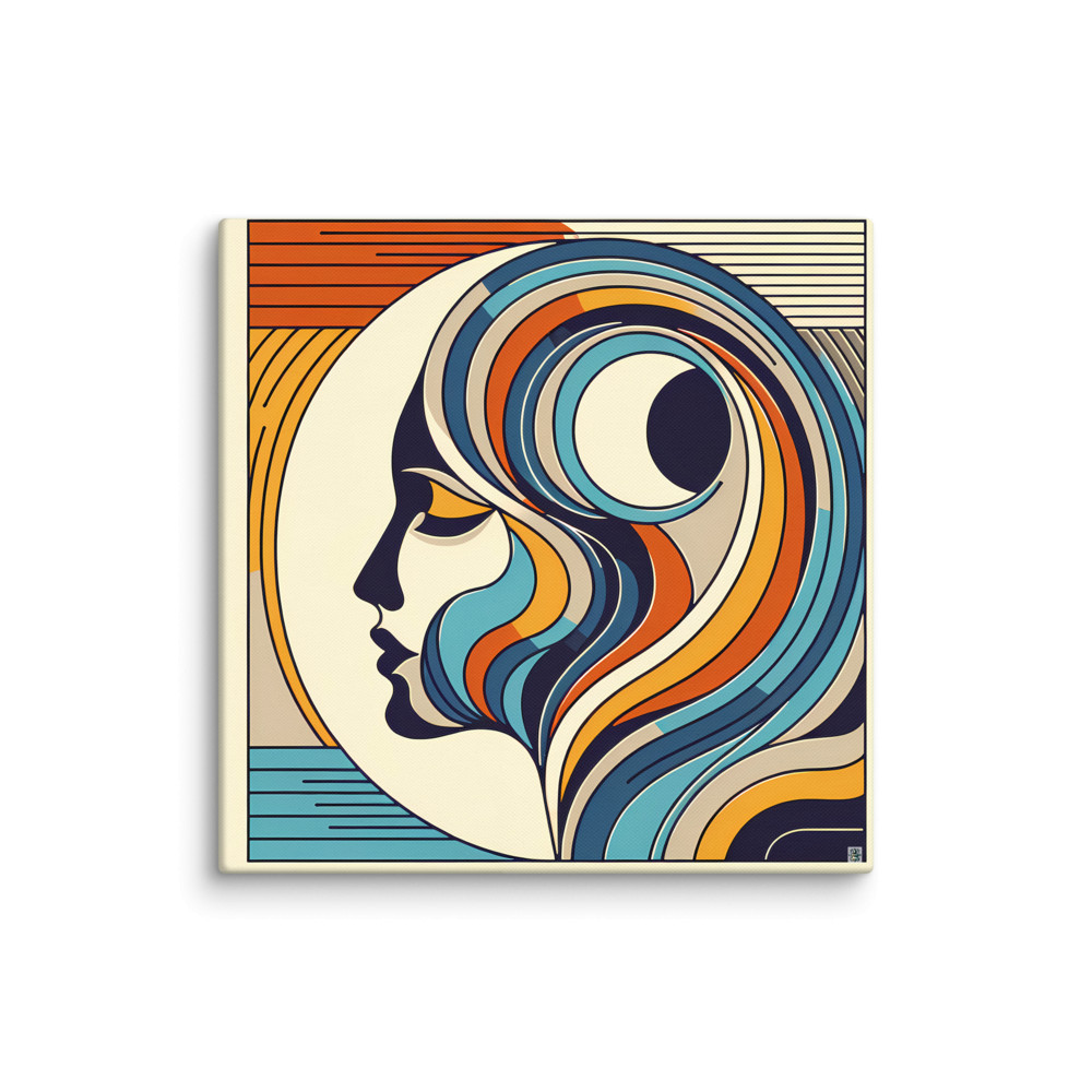 Abstract Woman Profile with Flowing Retro Waves — Canvas Print