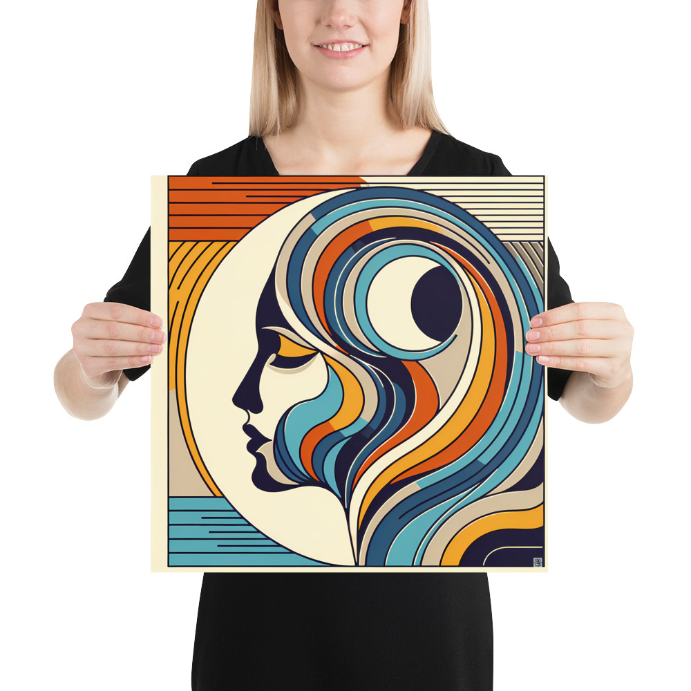 Abstract Woman Profile with Flowing Retro Waves