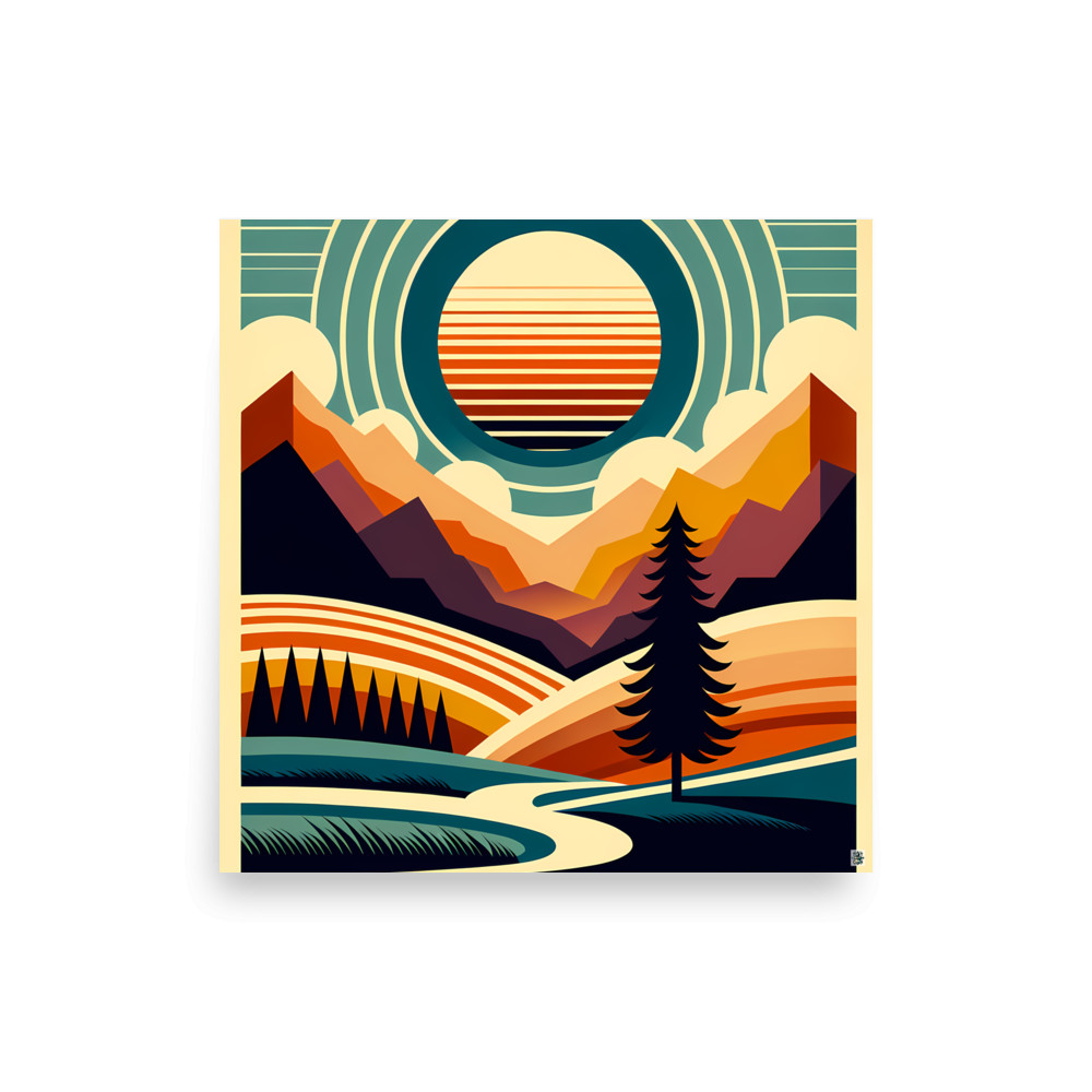 Geometric Mountain Sunrise Landscape — Art Print