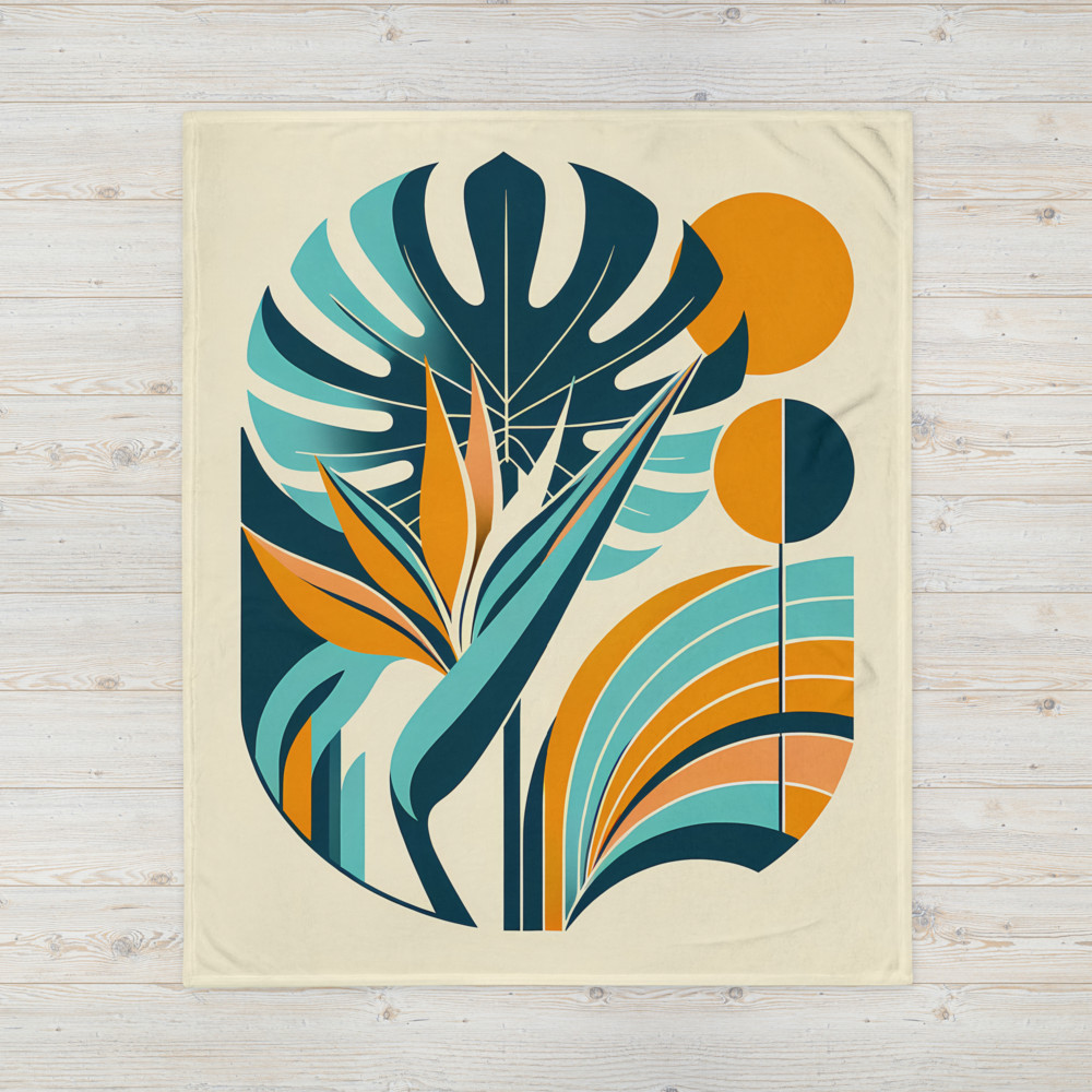 Abstract Tropical Leaves in Teal and Orange
