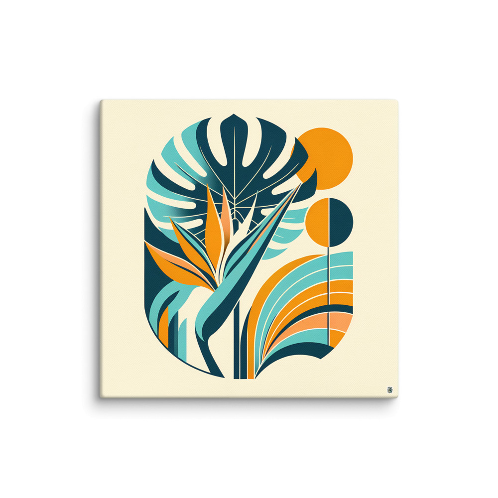 Abstract Tropical Leaves in Teal and Orange — Canvas Print