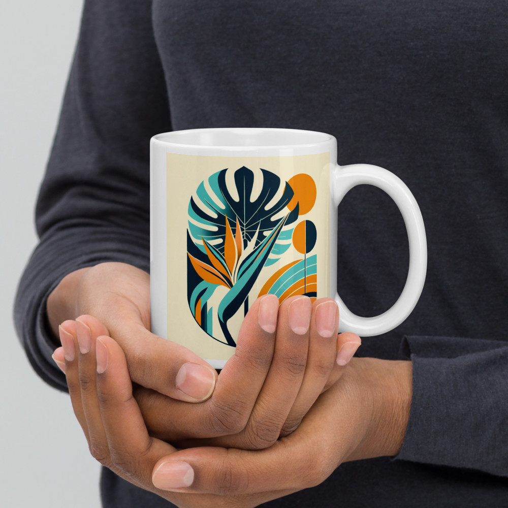 Abstract Tropical Leaves in Teal and Orange